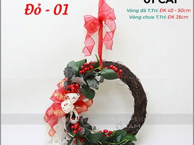 Vòng nguyệt quế Noel Handmade nửa vòng lớn ĐK 40cm VNGQ-X-44